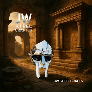 Polished Gladiator Face Mask | Handcrafted Metal Decorative Helmet Art detail view by JW SteelCrafts