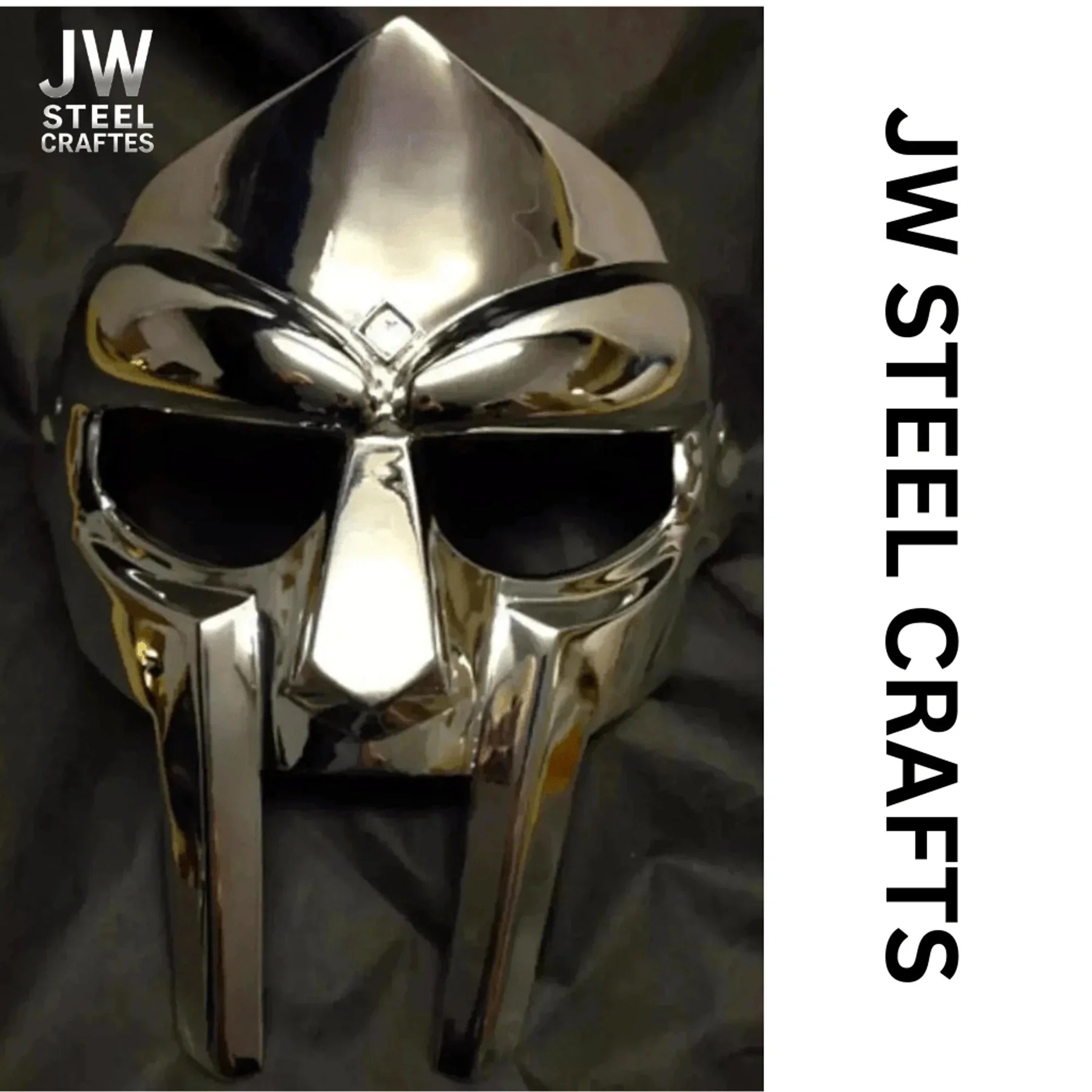 Polished Gladiator Face Mask | Handcrafted Metal Decorative Helmet Art detail view by JW SteelCrafts