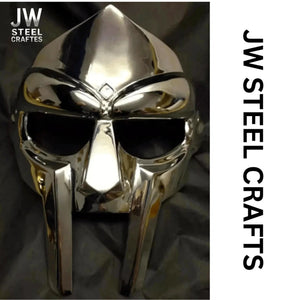 Polished Gladiator Face Mask | Handcrafted Metal Decorative Helmet Art detail view by JW SteelCrafts