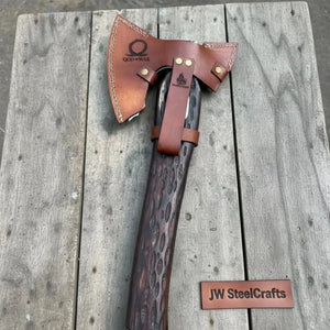 Engraved Leviathan Axe Replica with Carved Wood Handle detail view by JW SteelCrafts