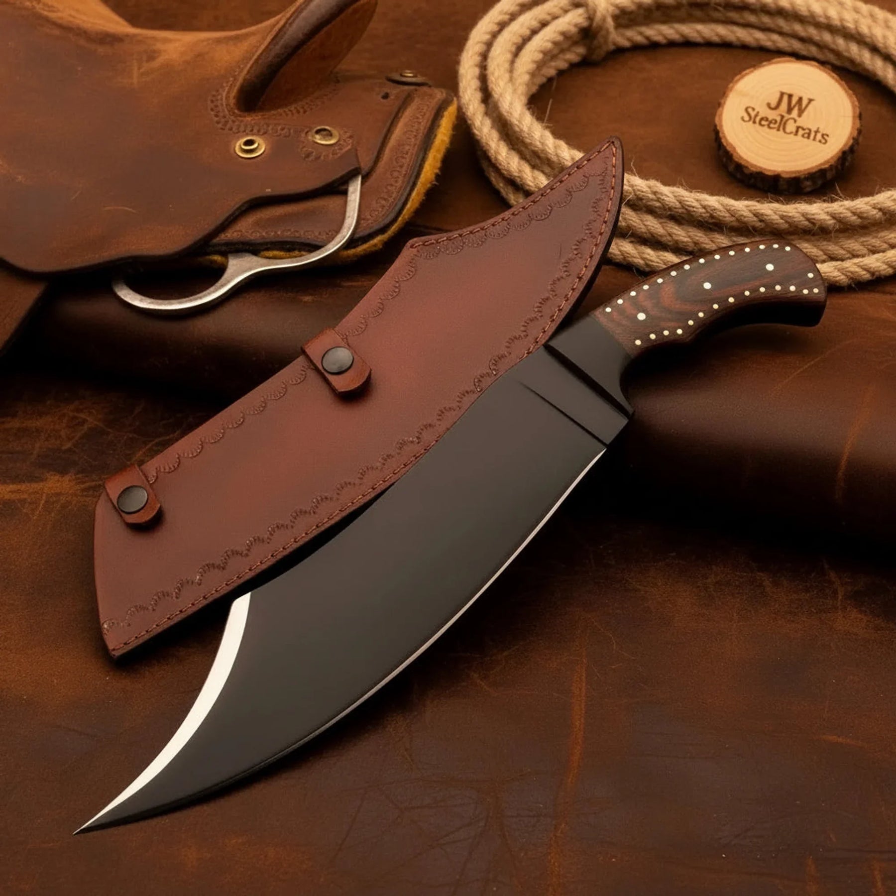 Hand-Forged High Carbon Steel Bowie Knife 13-Inch Trailing Point by JW SteelCrafts
