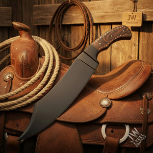 Hand-Forged High Carbon Steel Bowie Knife 13-Inch Trailing Point detail view by JW SteelCrafts