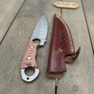 Handmade Damascus Karambit Hunting Knife with Brown Micarta Handle by JW SteelCrafts, Damascus knife detail photo 2