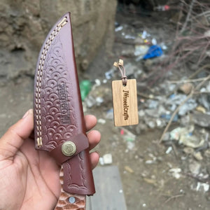 Handmade Damascus Karambit Hunting Knife with Brown Micarta Handle by JW SteelCrafts, Damascus knife detail photo 3