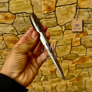 EDC Skinner Knife Damascus Steel, 6.5” Fixed Blade detail view by JW SteelCrafts