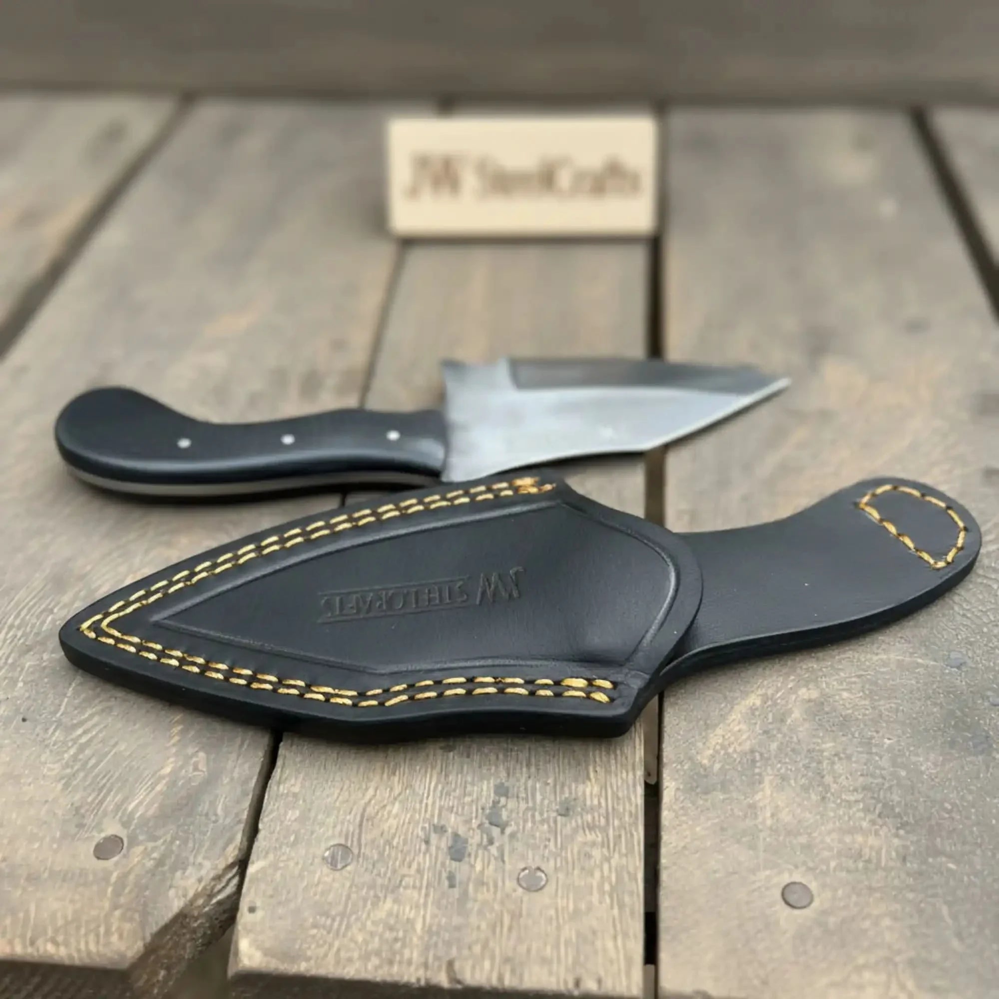 Handmade Tanto Hunting Knife with Black Micarta Handle by JW SteelCrafts, Damascus knife detail photo 2