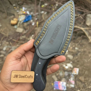 Handmade Tanto Hunting Knife with Black Micarta Handle by JW SteelCrafts, Damascus knife detail photo 4