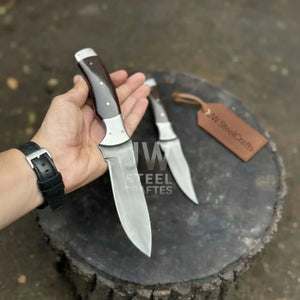 3-Piece High Carbon Steel Kitchen Knife Set Cleaver, Chef & Paring Knife with Dark Rosewood Handles & Leather Sheaths detail
