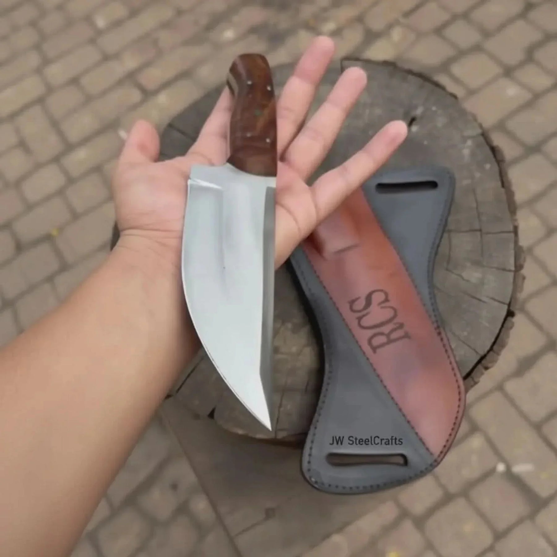 Custom Engraved Stainless Steel Outdoor Knife with Walnut Handle | JW SteelCrafts detail view by JW SteelCrafts