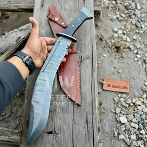 Handmade Kukri Bowie Knife Damascus Steel Recurve Blade Full Tang with Leather Sheath – JW SteelCrafts by JW SteelCrafts
