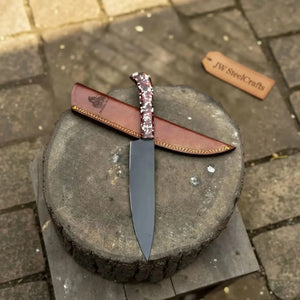 Black Blade Chef Knife Full Tang with Custom Handle & Leather Sheath detail view by JW SteelCrafts