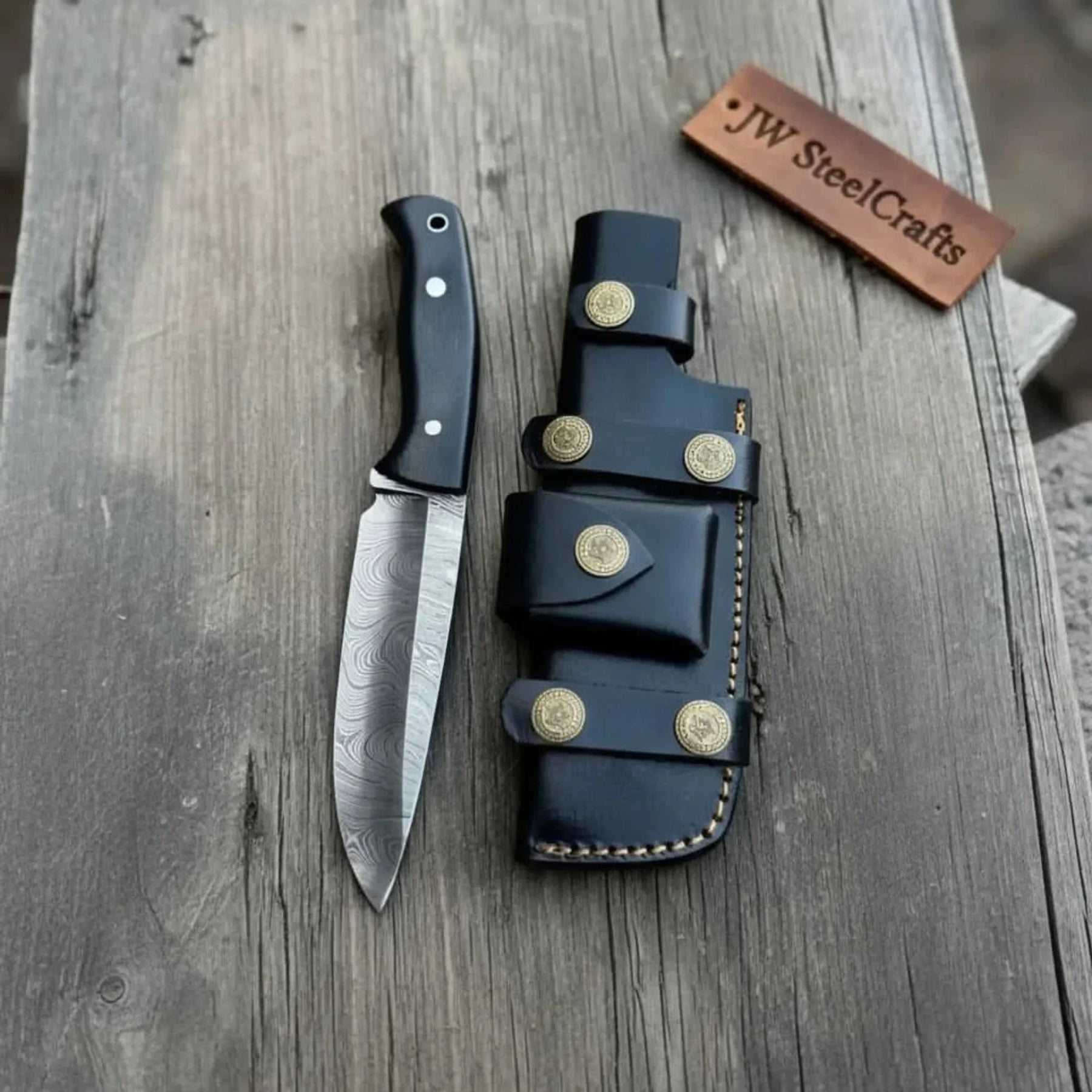 Handcrafted Hunting Knife Walnut Wood or Black Micarta Handle Full Tang detail view by JW SteelCrafts