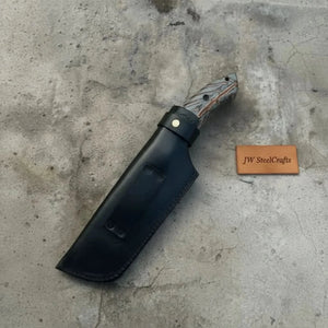 Damascus Hunting Knife with Grey Pinecone Handle Full Tang detail view by JW SteelCrafts