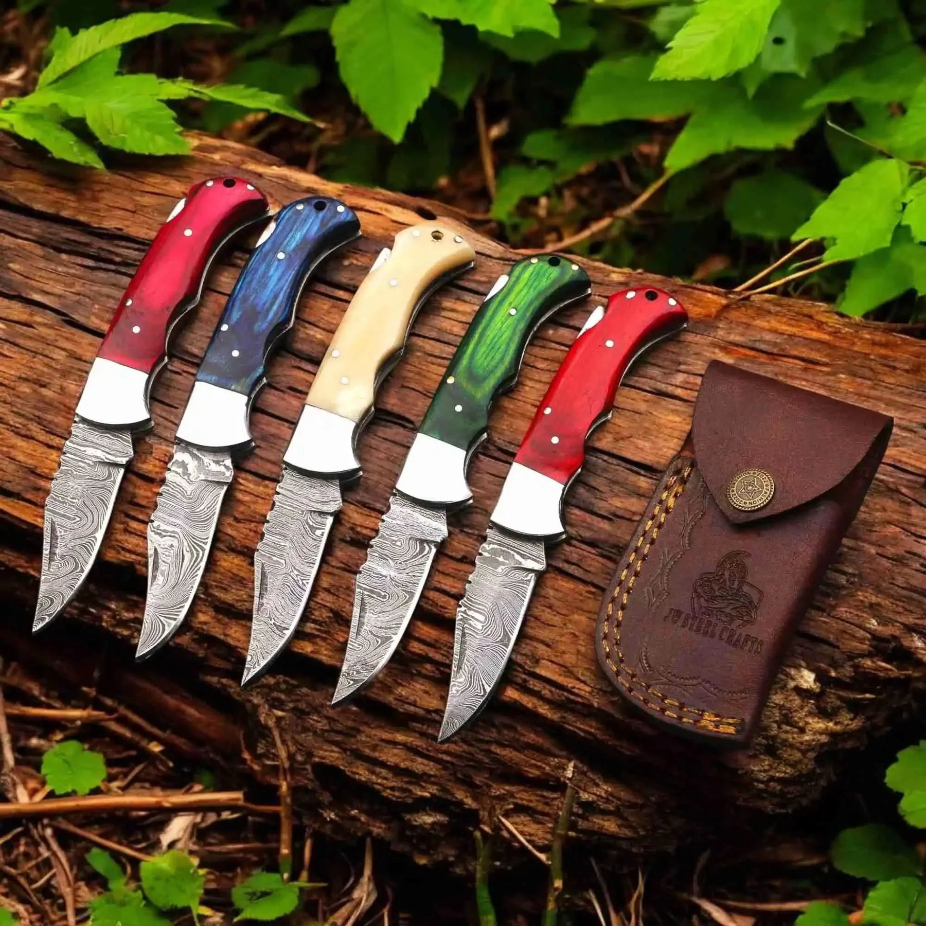 Handmade Backtrail Damascus Lockback Set with Different Handle Options by JW SteelCrafts
