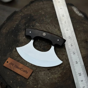 Handmade Ulu Chopper Knife — High Polished Stainless Steel Blade detail view by JW SteelCrafts