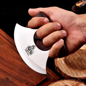 Handmade Ulu Chopper Knife — High Polished Stainless Steel Blade detail view by JW SteelCrafts