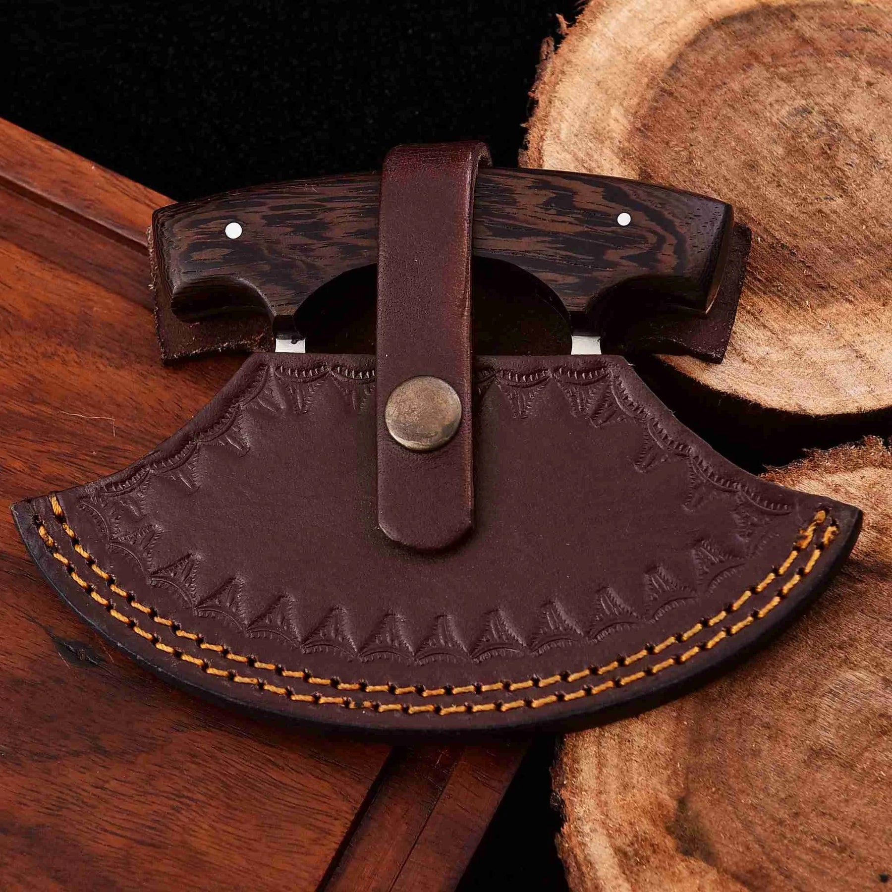 Handmade Ulu Chopper Knife — High Polished Stainless Steel Blade detail view by JW SteelCrafts