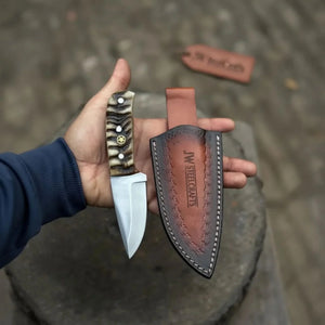 Compact Outdoor Knife Stainless Steel Blade Ram Horn or Wengi Wood Handle detail view by JW SteelCrafts