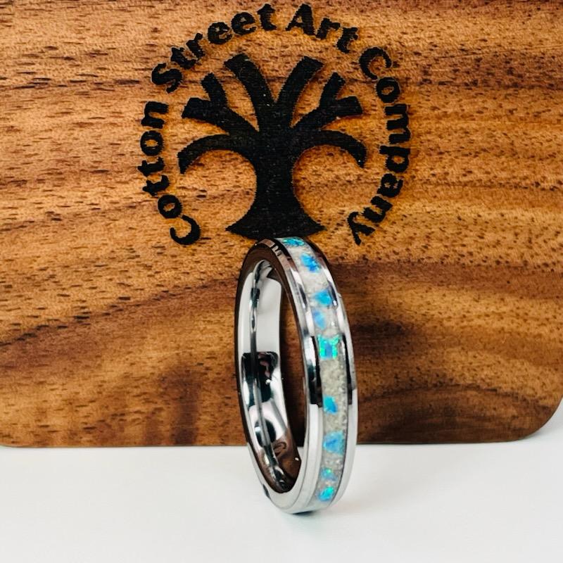 The Taz Opal and Ash Memorial Ring by Cotton Street Art Company, handmade jewelry detail photo 14
