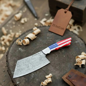 Ko Bunka Damascus Knife Reverse Tanto USA Flag Handle by JW SteelCrafts
