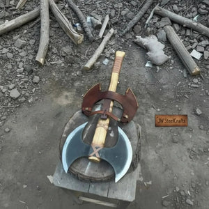 Handcrafted Double-Head Decorative Axe with Wooden Handle – JW SteelCrafts by JW SteelCrafts