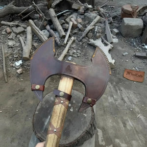 Handcrafted Double-Head Decorative Axe with Wooden Handle – JW SteelCrafts detail view by JW SteelCrafts