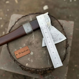 Viking Bearded Axe with Norse Engraved Blade and Leather Sheath detail view by JW SteelCrafts