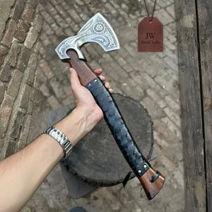 Viking Axe with Leather Wrapped Handle & Engraved Head – JW SteelCrafts by JW SteelCrafts