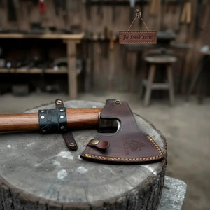 Viking Axe with Leather Wrapped Handle & Engraved Head – JW SteelCrafts detail view by JW SteelCrafts