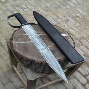 Hand-Forged Carbon Steel Long Blade with Guard | Wrapped Grip | Leather Cover Included by JW SteelCrafts