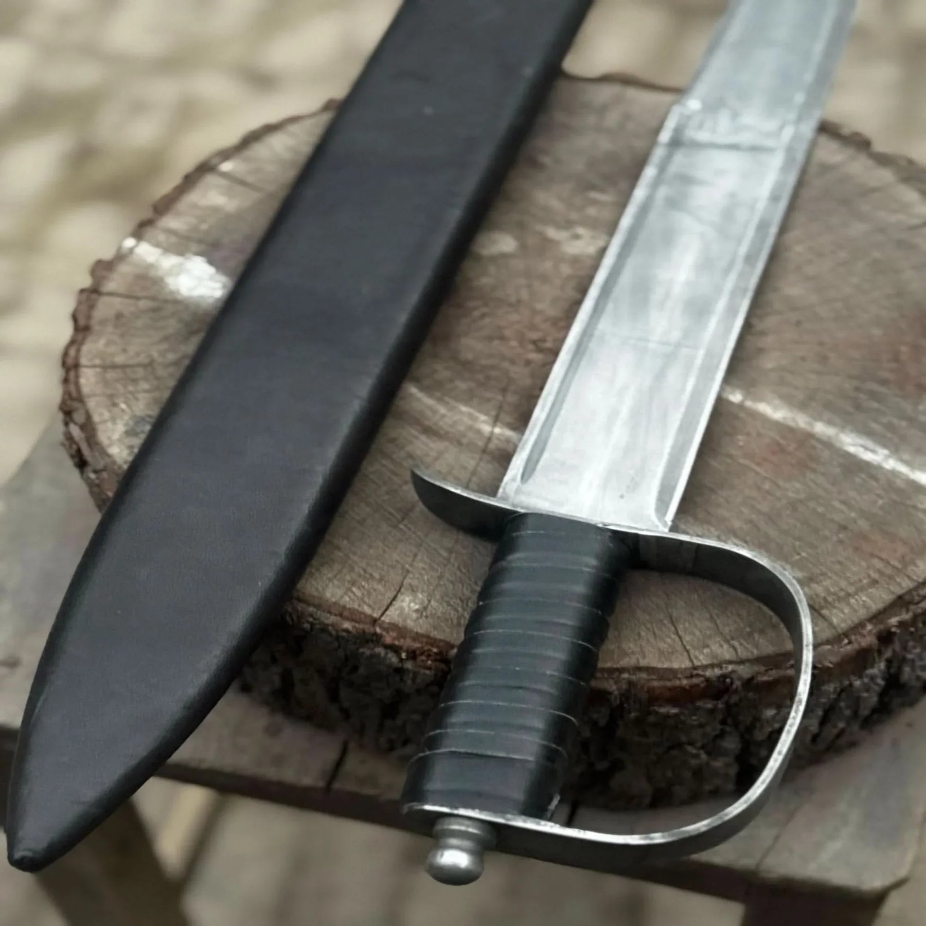 Hand-Forged Carbon Steel Long Blade with Guard | Wrapped Grip | Leather Cover Included detail view by JW SteelCrafts