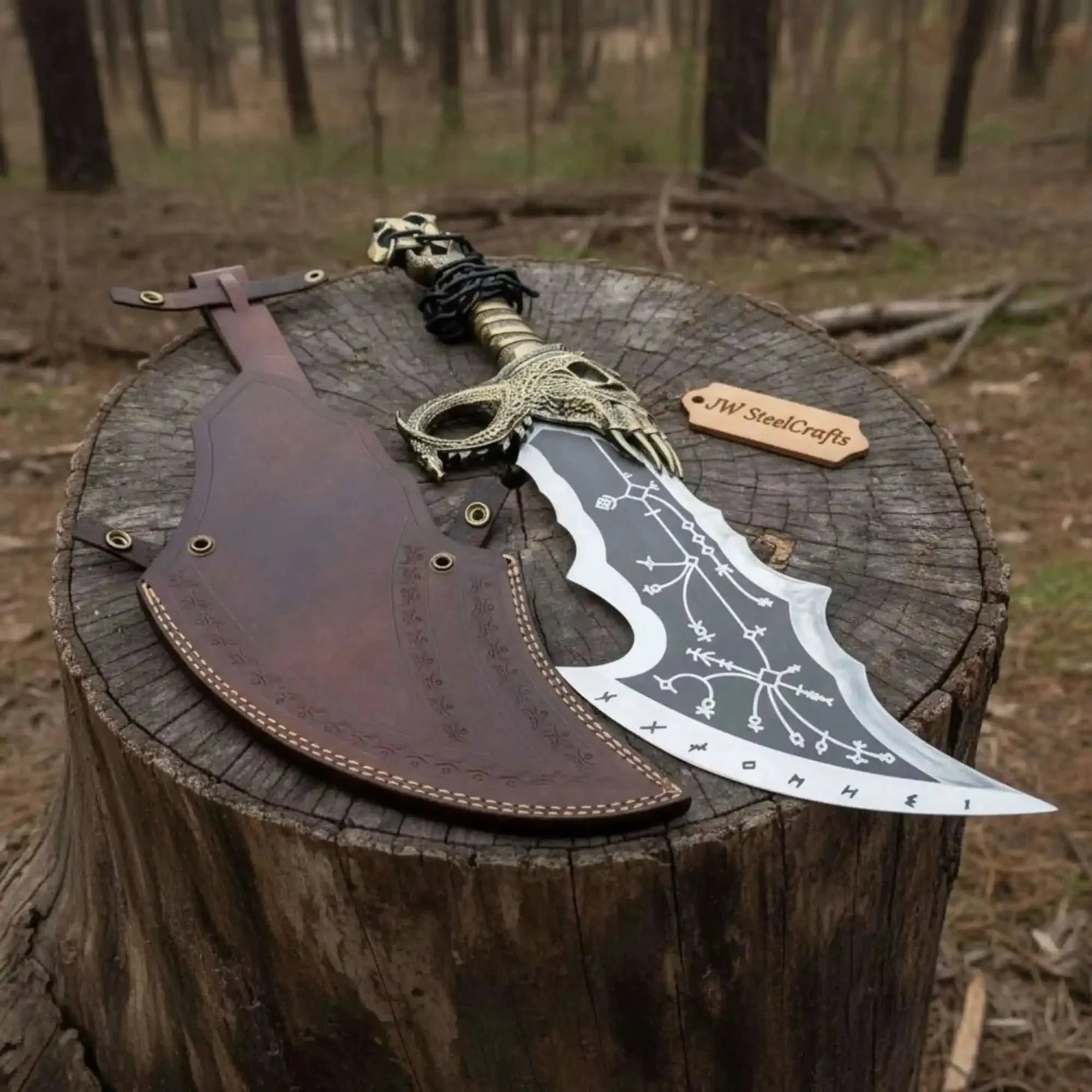 Handmade Norse Rune Dragon Recurve Bowie Knife – Collector Piece by JW SteelCrafts