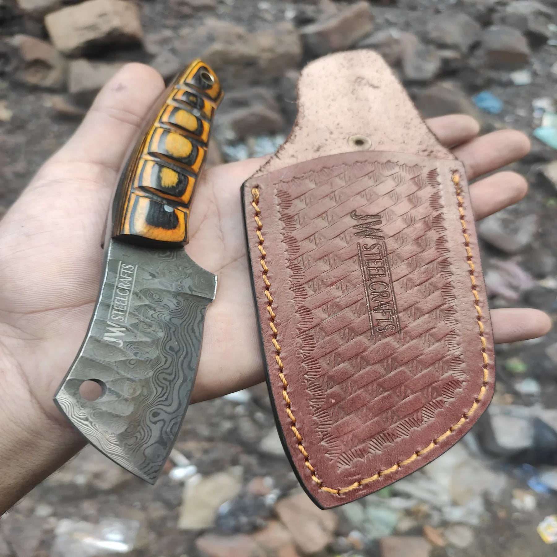 Handmade Damascus Mini EDC Knife — Everyday Carry Survival Tool by JW SteelCrafts