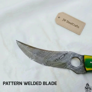 Damascus Hunting Knife 8.5” Fixed Blade detail view by JW SteelCrafts