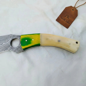 Damascus Hunting Knife 8.5” Fixed Blade detail view by JW SteelCrafts