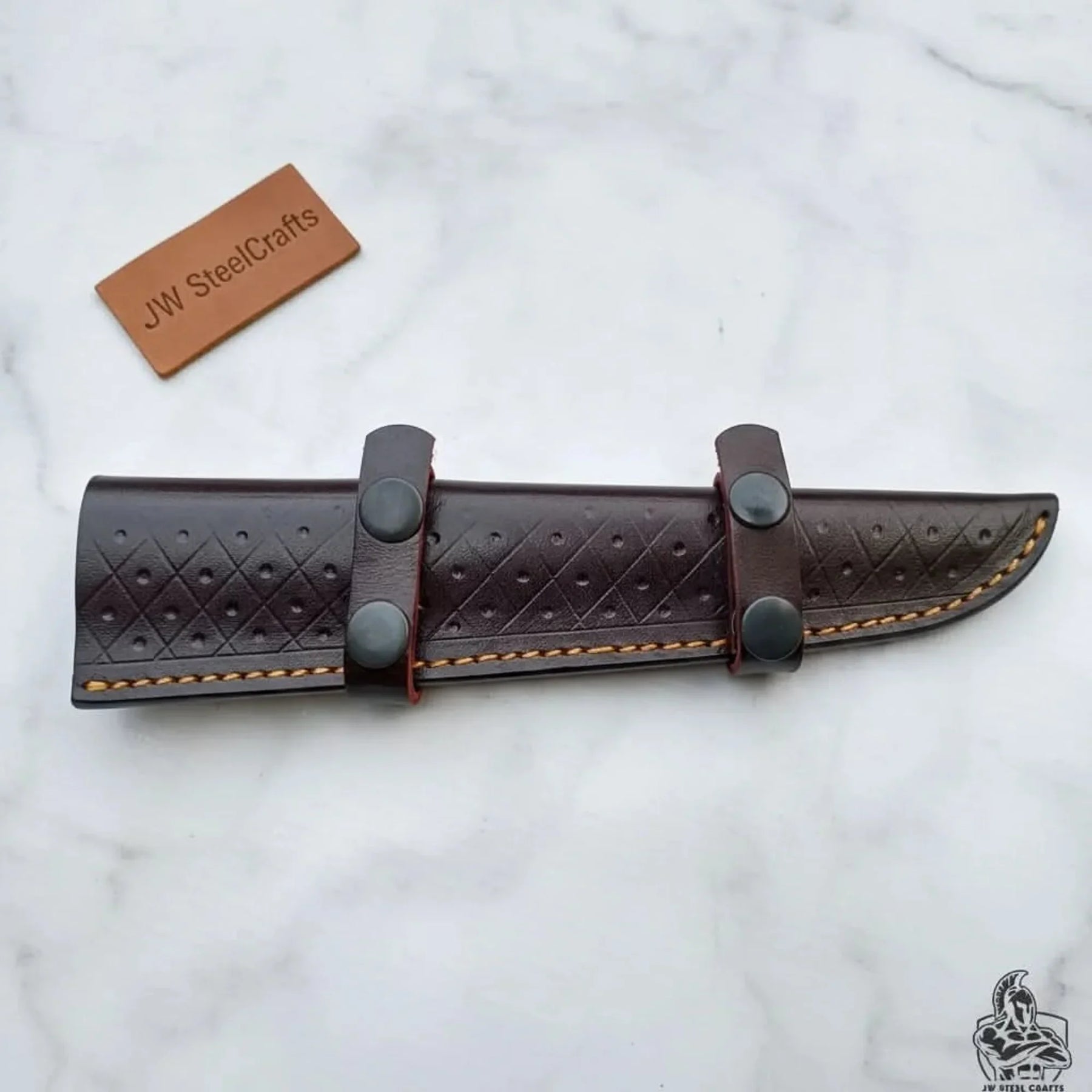 Handmade 13 Inch Fillet Knife with Engraved Bone and Wood Handle, Full Tang Fishing Knife with Leather Sheath detail view by
