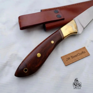 Handmade Full Tang Fillet Knife, 11 inch, Curved Blade, Rosewood Handle detail view by JW SteelCrafts