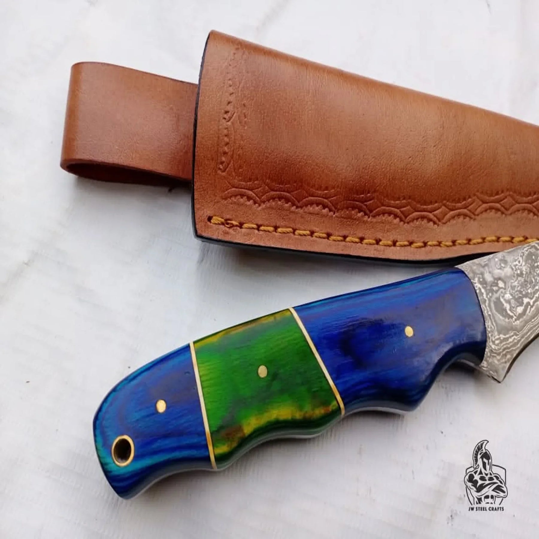 Handmade Damascus Fillet Knife – 10 Inch Overall, 5 Inch Precision Fish Filleting Blade with Colored Wood Handle, Full Tang