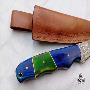 Handmade Damascus Fillet Knife – 10 Inch Overall, 5 Inch Precision Fish Filleting Blade with Colored Wood Handle, Full Tang