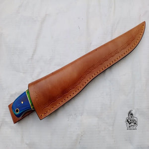 Handmade Damascus Fillet Knife – 10 Inch Overall, 5 Inch Precision Fish Filleting Blade with Colored Wood Handle, Full Tang