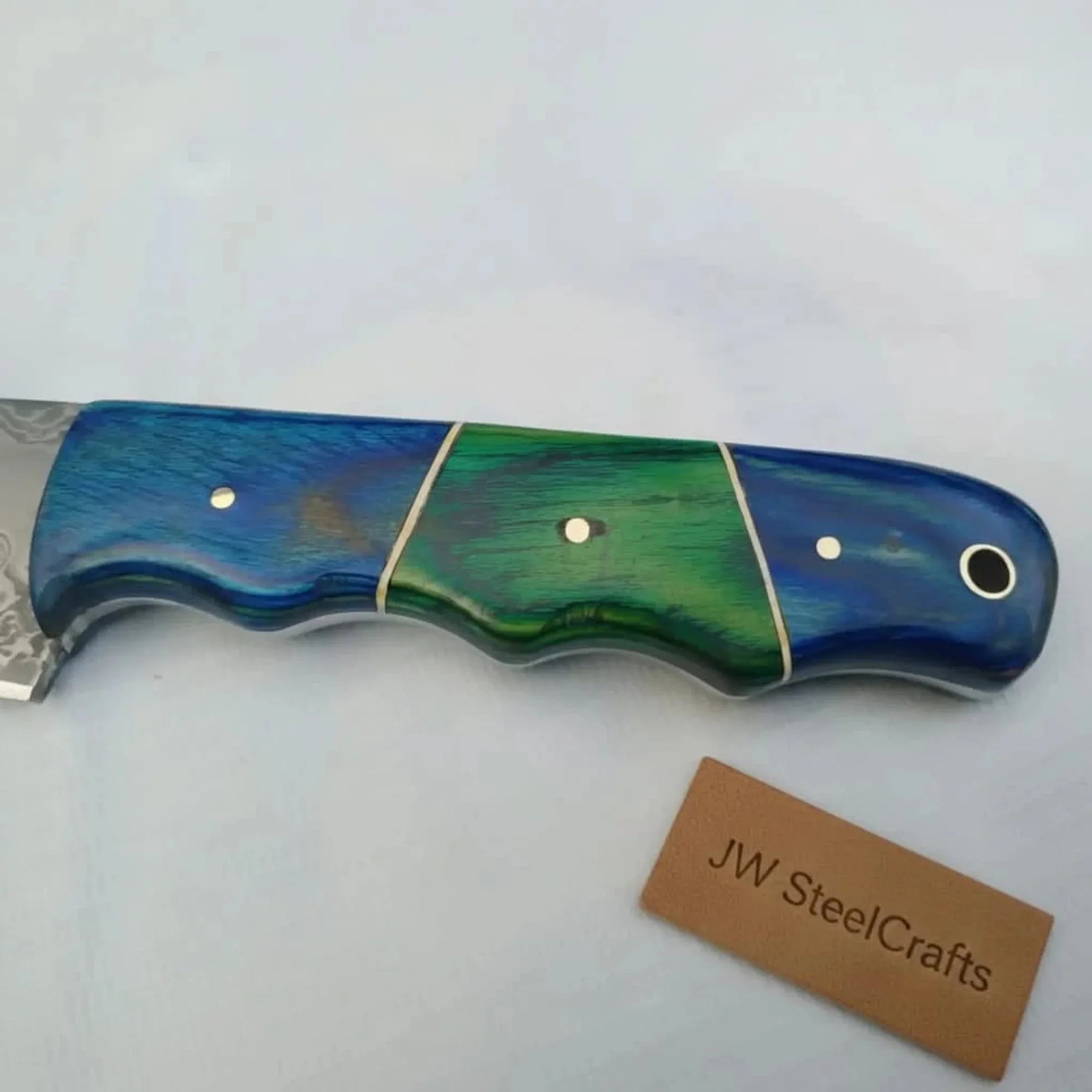 11.5 Inch Damascus Steel Fillet Knife with Two-Tone Colored Wood Handle | JW SteelCrafts detail view by JW SteelCrafts