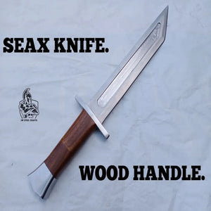Wolfsteel Guard Seax 13" Handmade Carbon Steel Blade with Cross Guard detail view by JW SteelCrafts