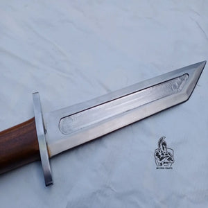 Wolfsteel Guard Seax 13" Handmade Carbon Steel Blade with Cross Guard detail view by JW SteelCrafts