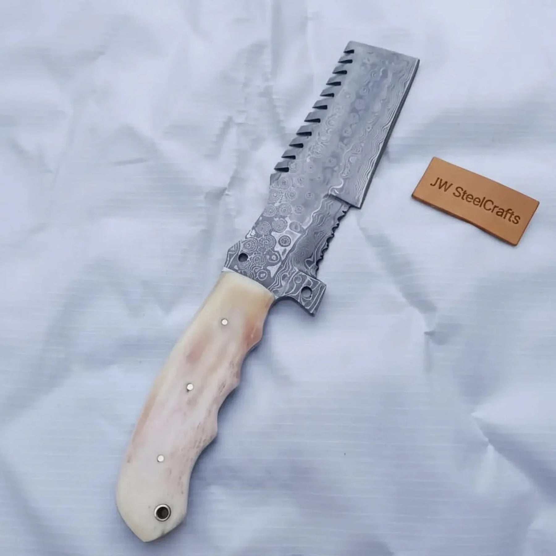 Ivoryedge Traditional Tracker Style Bull Knife 10" Bone Handle Fixed Blade Bushcraft Survival Knife by JW SteelCrafts