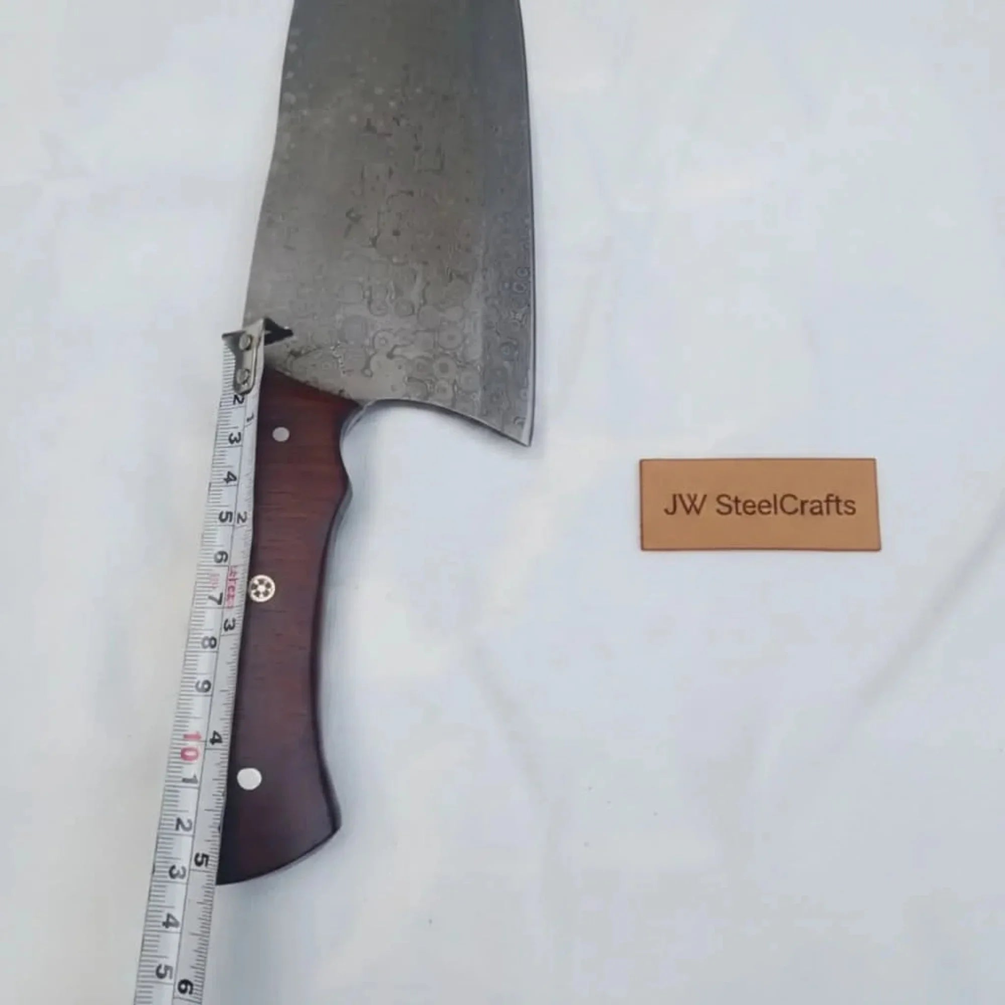 11-Inch Raindrop Damascus Chinese Vegetable Cleaver — Rosewood Handle & Lanyard Hole detail view by JW SteelCrafts