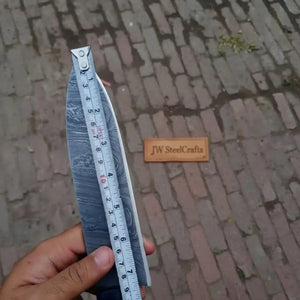 8-Inch Gyuto Chef Knife Twisted Damascus Blade with Blue & Red Pakka Wood Handle (Full Tang, Hand-Forged) detail view by JW