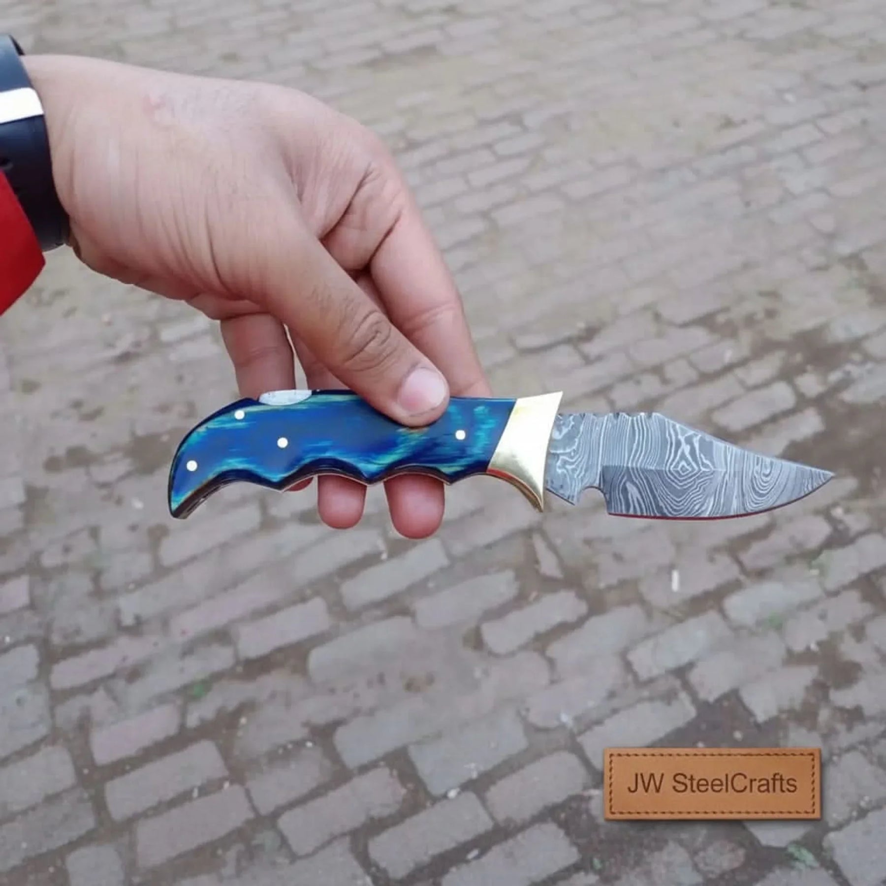 Handmade Damascus Pocket Knife Colored Pakka Wood Folding EDC Knife by JW SteelCrafts