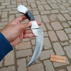 Karambit Knife with Black horn and Stainless steel handle. detail view by JW SteelCrafts