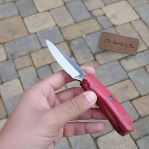 Handmade Skinner Knife Red Wood Handle Fixed Blade detail view by JW SteelCrafts