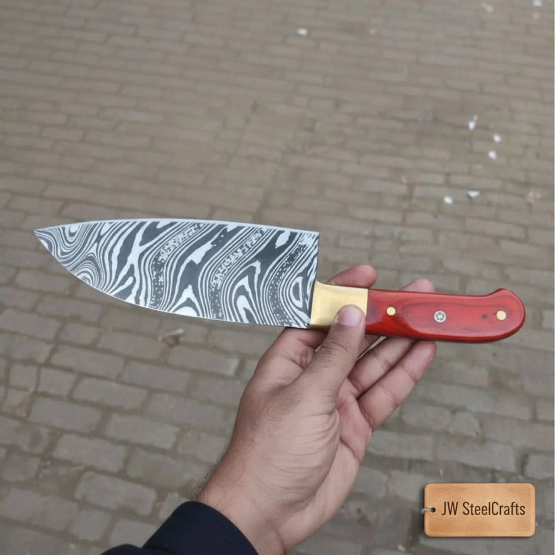8-Inch Gyuto Chef Knife with Acid-Etched Carbon Steel & Pakka Wood Handle by JW SteelCrafts